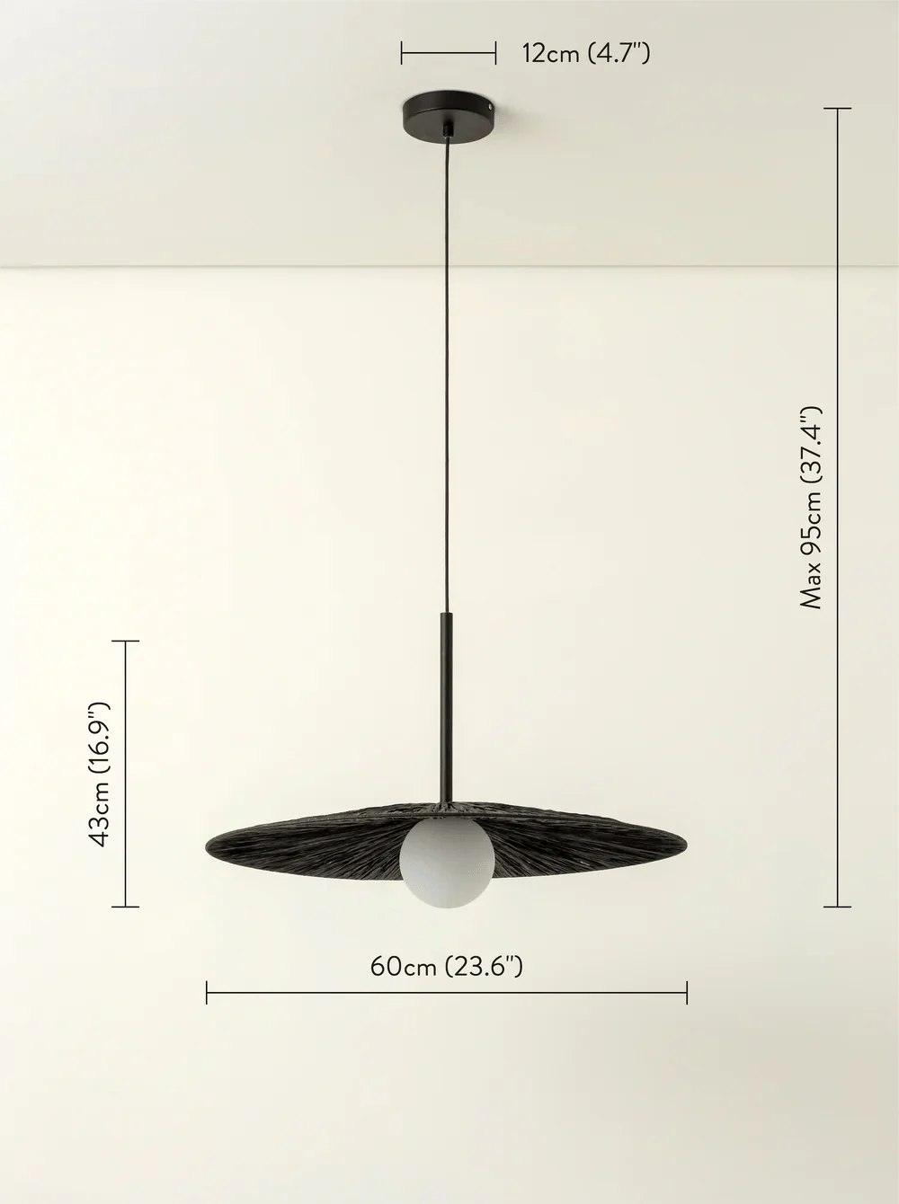 Ridotti - 1 Light Matt Black Raffia Pendant - Image 3