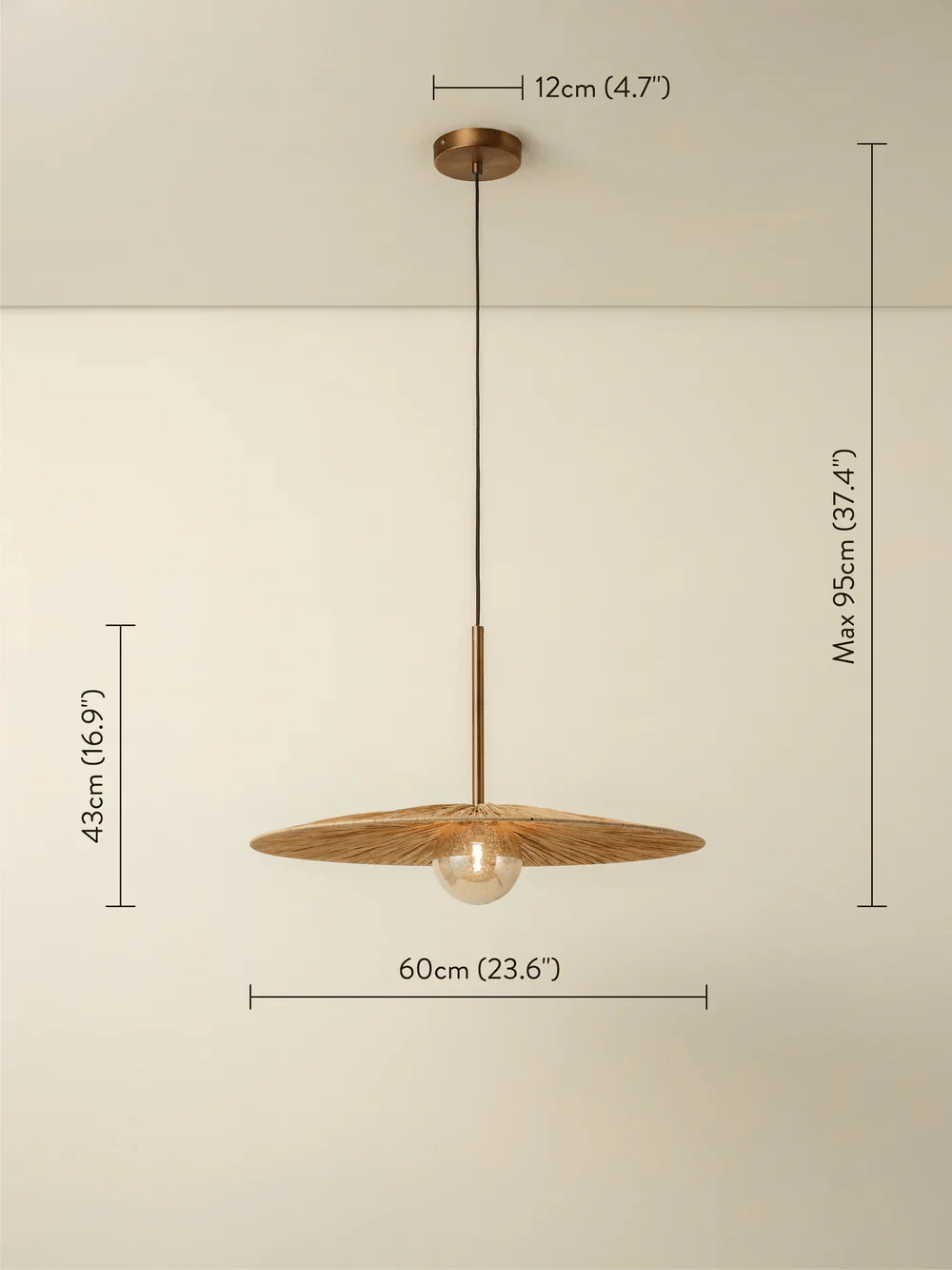 Ridotti - 1 Light Natural Raffia And Burnished Brass Pendant - Image 3