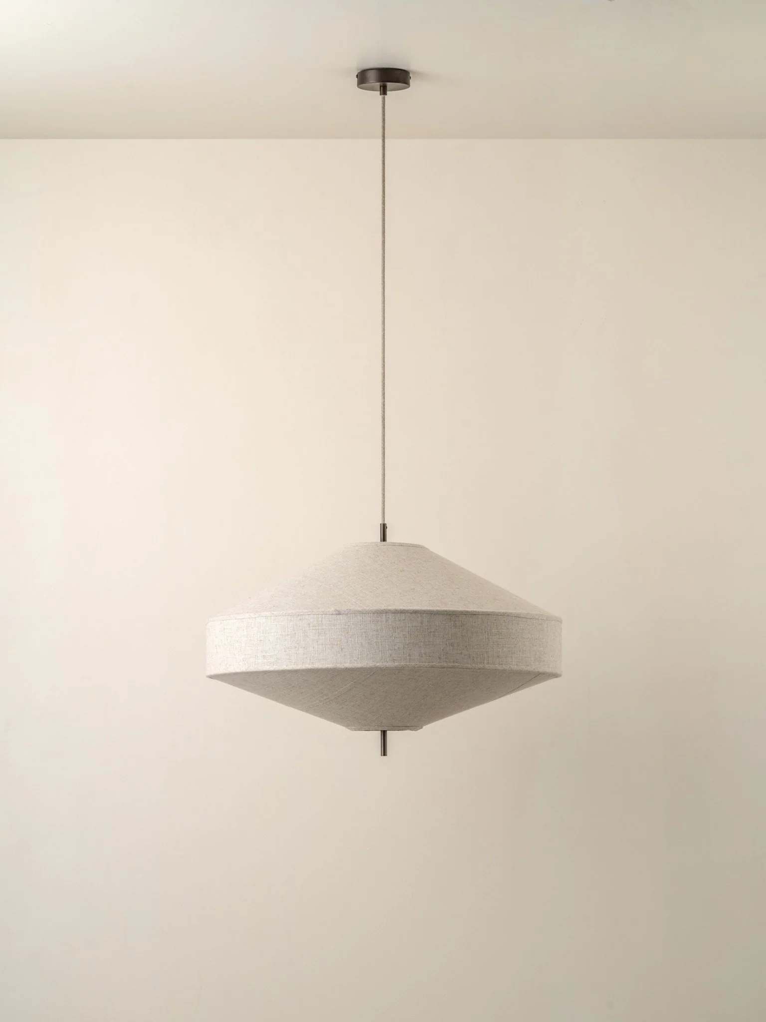 Solara - Large Dark Bronze And Layered Natural Linen Pendant