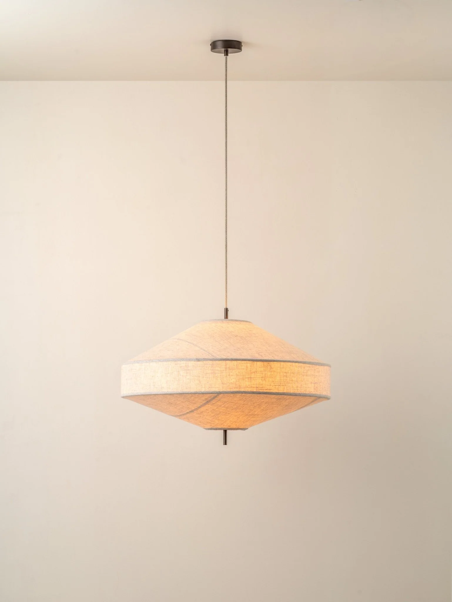 Solara - Large Dark Bronze And Layered Natural Linen Pendant - Image 2