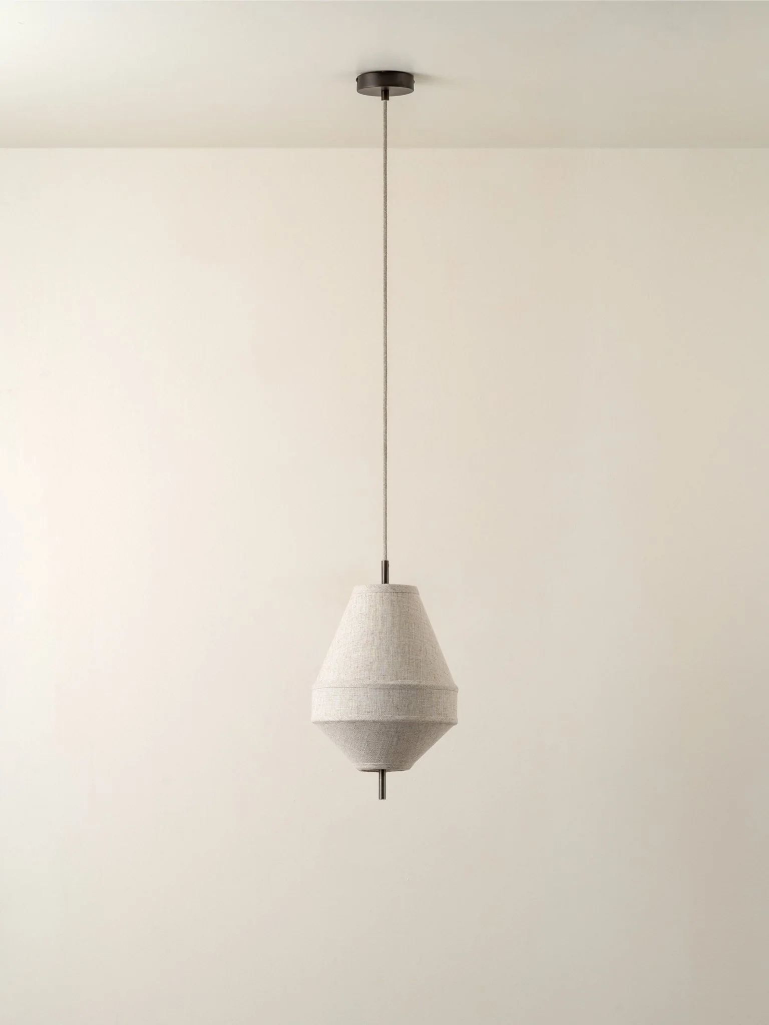 Solara - Small Dark Bronze And Layered Natural Linen Pendant