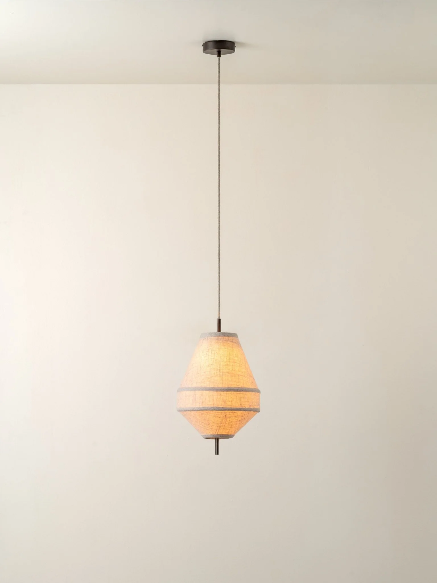 Solara - Small Dark Bronze And Layered Natural Linen Pendant - Image 2