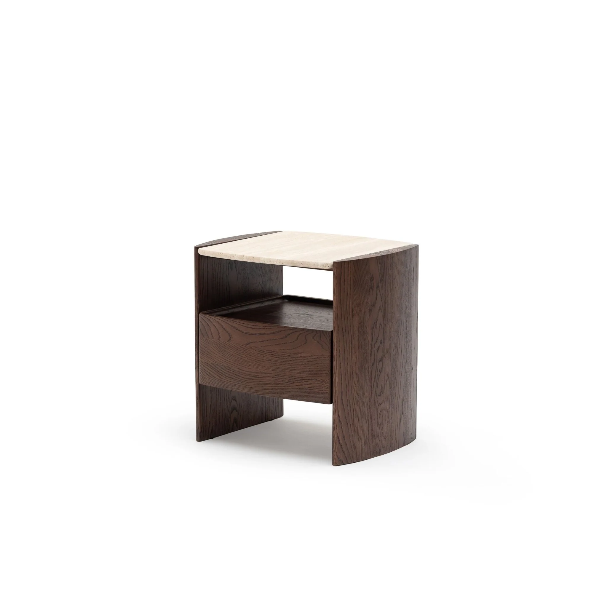Tathra Nightstand - Espresso Oak & Travertine