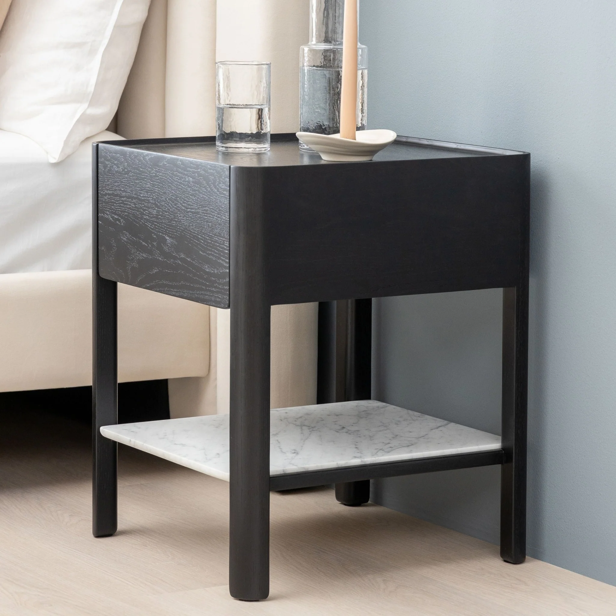 Tye Nightstand 60 - Black Oak & Bianca Carrara - Image 9