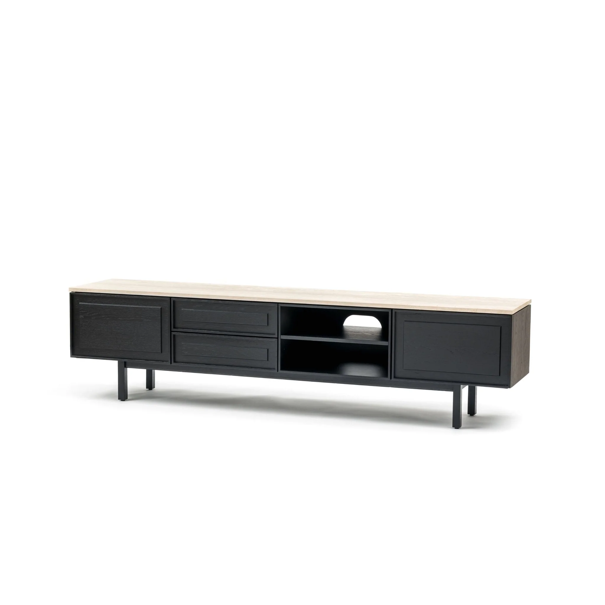 Yorke 220 Entertainment Unit - Black Oak & Travertine