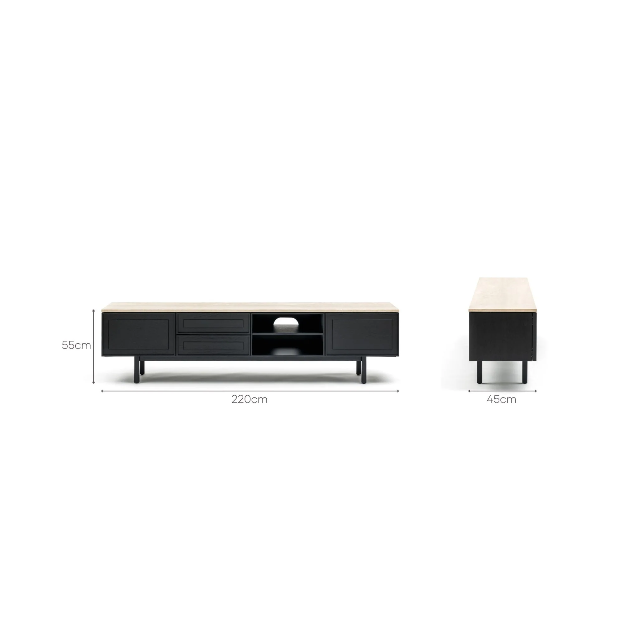 Yorke 220 Entertainment Unit - Black Oak & Travertine - Image 14