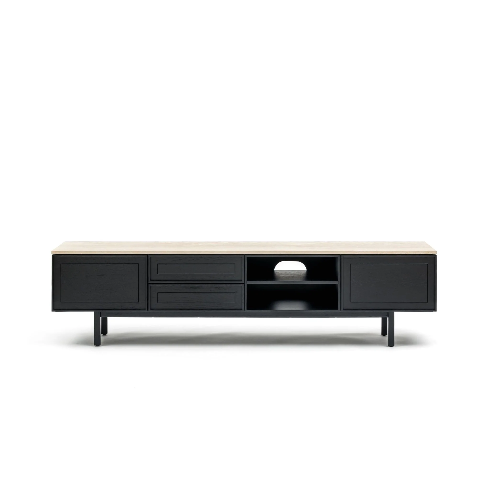 Yorke 220 Entertainment Unit - Black Oak & Travertine - Image 2