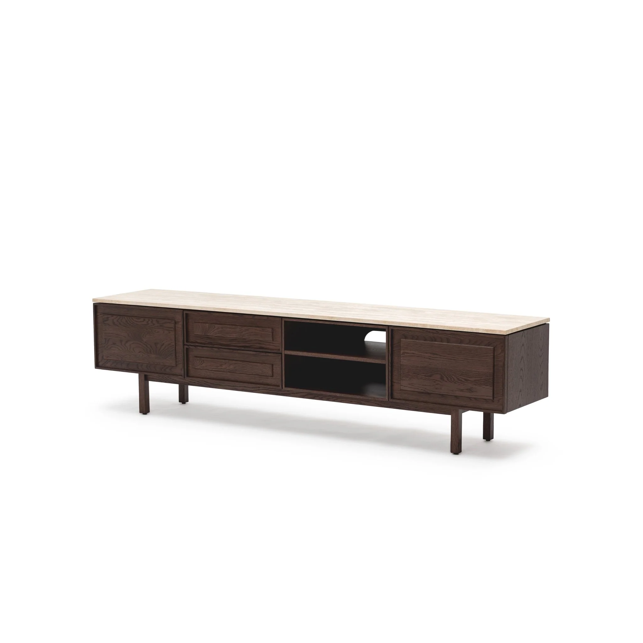 Yorke 220 Entertainment Unit - Espresso Oak & Travertine